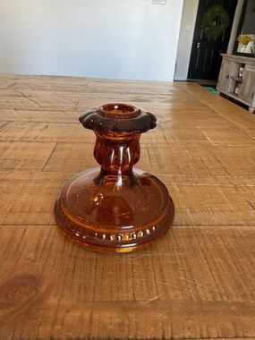Tiara Amber Indiana Glass Candlestick Holder Vintage